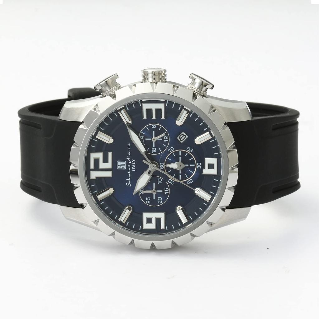 Часы хронограф бизнес аналоговый кварц синий BLBK с крестом [Salvatore Marra] мужские [Товар]