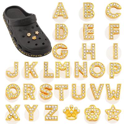 Новые золотые буквы алфавита, шармы для обуви, металлическая кнопка, стразы, корона, украшения для обуви, аксессуары для садовой обуви для женщин, мужчин, 1 шт.