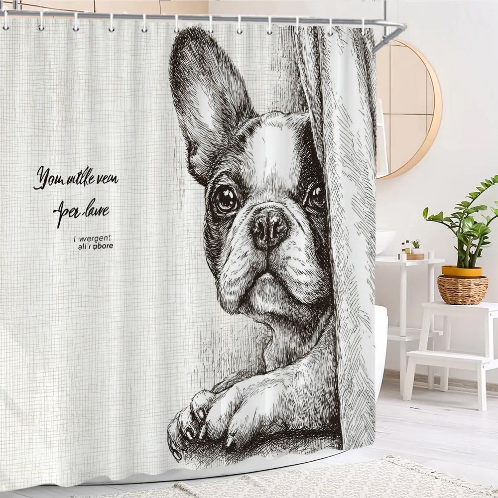 Cartoon Black Dog Shower Curtain, Cute Dog Bathroom Decorative Shower Curtain, Waterproof Shower Curtain With Hooks