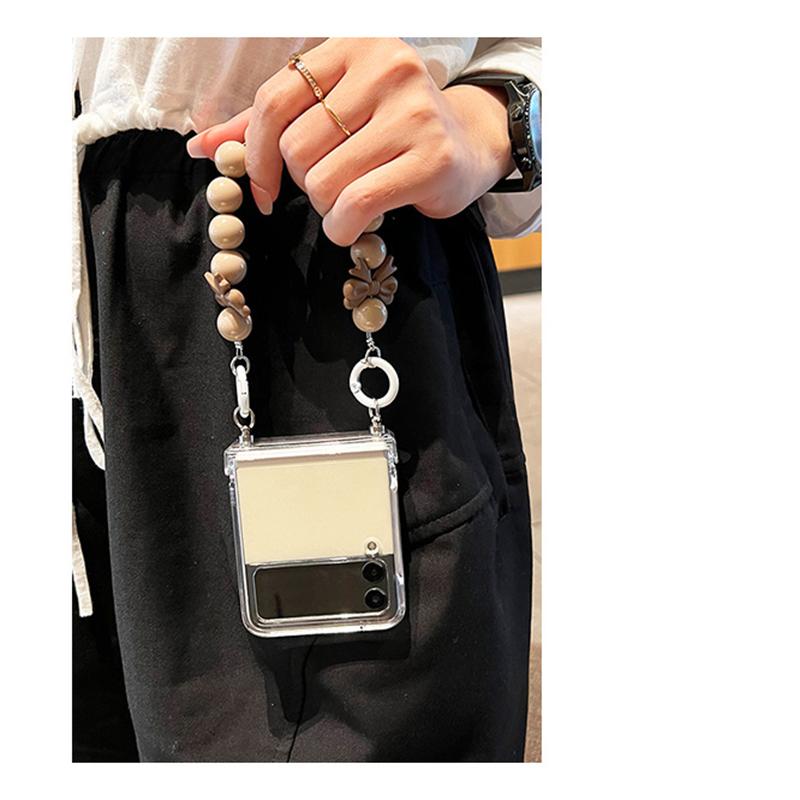 Портативный браслет с бусинами, прозрачный жесткий защитный чехол для ПК на петлях для телефона Samsung Galaxy Z Flip 3 4 5g, противоударный чехол