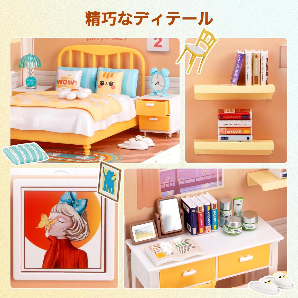 Hallisun Сделай сам Миниатюрный дом Пластиковый кукольный домик с мебелью Игрушечный кукольный домик со светом Пылезащитная крышка и 3D Сборная игрушка для детей Возрасты и