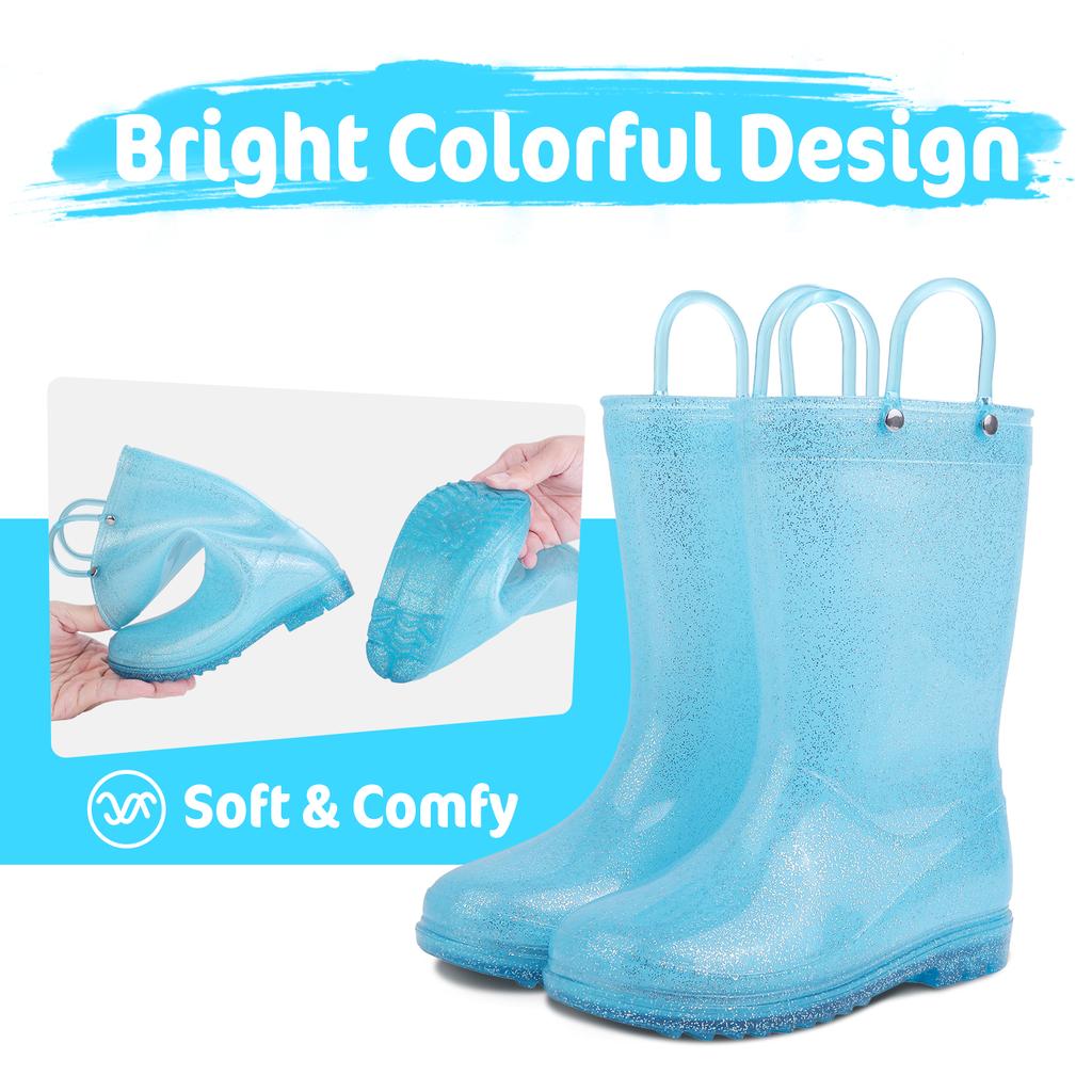 Fashion Comwarm Toddler Kids Rain Boots With Handles Cute Dinosaur Unicorn Unisex Rain Shoes For Girls And Boys Waterproof Non-slip Boot