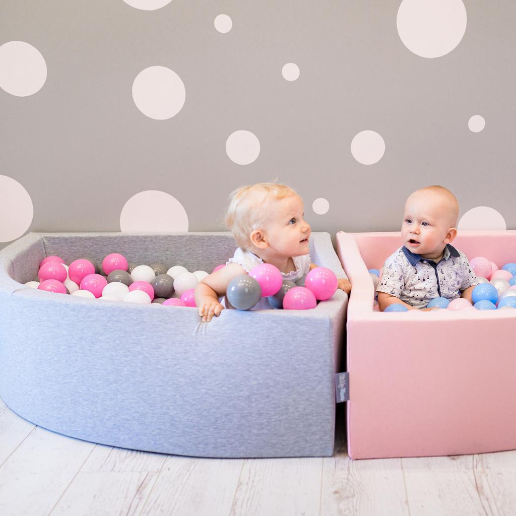 KiddyMoon 90x30cm/200 Balls Balls 7cm / 2.75in Baby Foam Ball Pit Certified Made In Eu, Light Grey:grey/white/pink