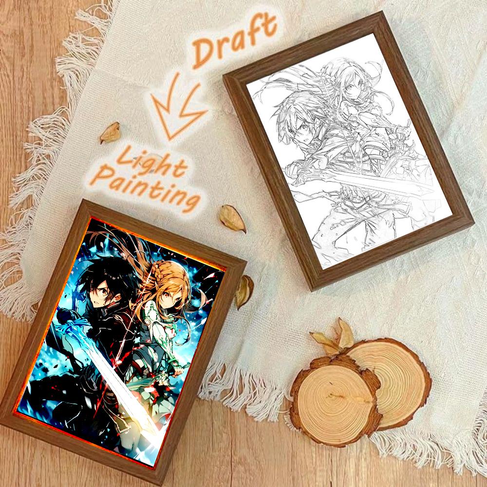 Sword Art Online Anime Figure Light Painting Photo Frame Night Light Kazuto Action Figures Room Decor Christmas Gift Collectible