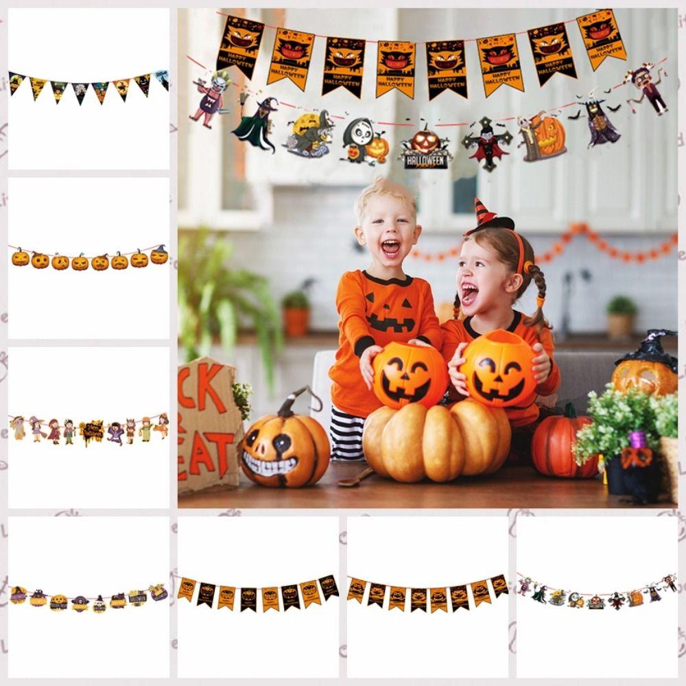 Hanging Happy Halloween Paper Banner Paper Pumpkin Letter Flag  Haunted House