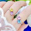 Fashion Light Luxury Versatile Niche Pink Diamond Love Open Heart Ring Inlaid With High Carbon Diamond Contrasting Color Daily New Women
