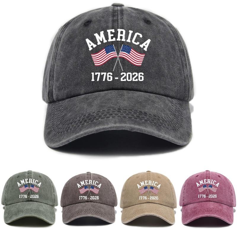 Washed And Distressed Printed Baseball Cap for Adults pc Versatile Trendy American Th Anniversary Printed Washed And D