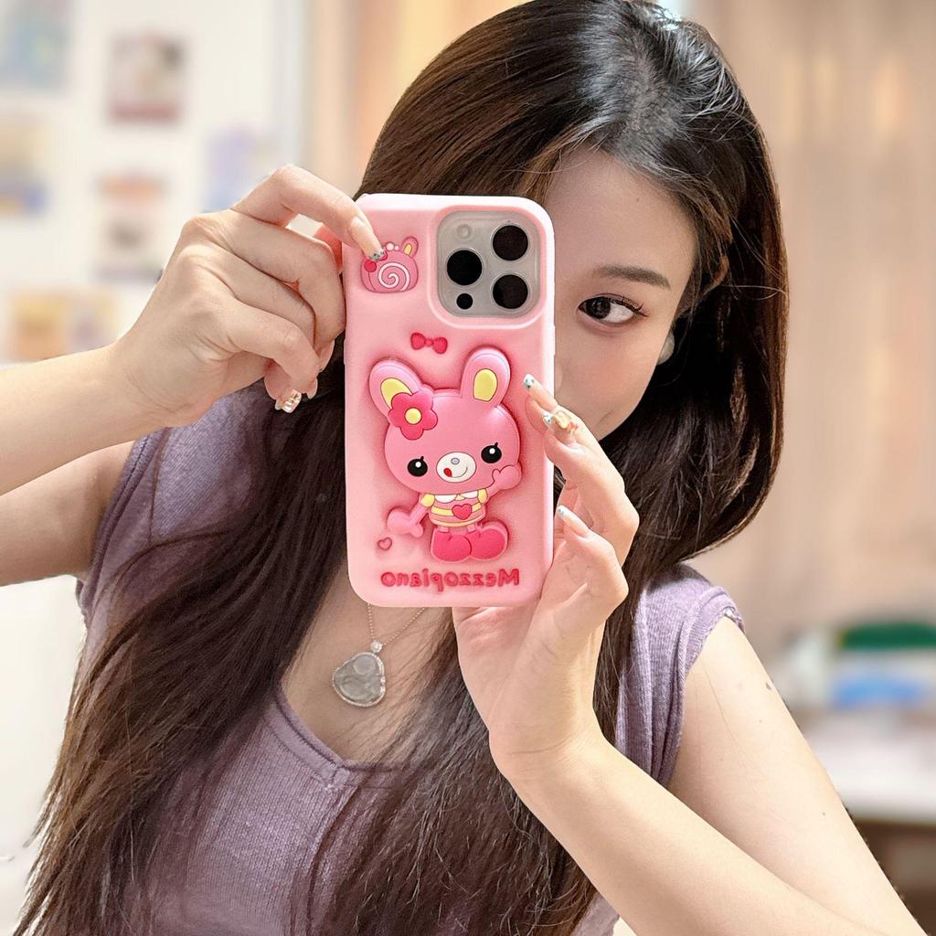 Adorable Rabbit Phone Case for iPhone 17/16/15/14 Pro Max Stand - Cute Style