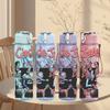 1PC Retro Street Character 750ml sports water bottle leakproof straw lid outdoor office home