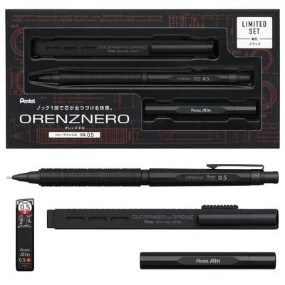 PENTEL Механический карандаш Orenz Nero Limited с металлическим пеналом и щелчковым механизмом, Черный, 0,5 мм, Издание, Ластик, PP3005-AST