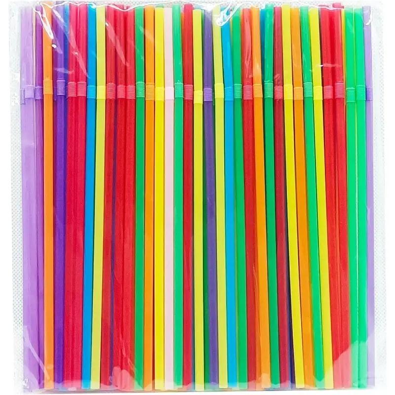 100/200/300PCS Disposable Plastic Straws Flexible Foldable Straw Boba Tea Smoothies Party Kitchen Bar