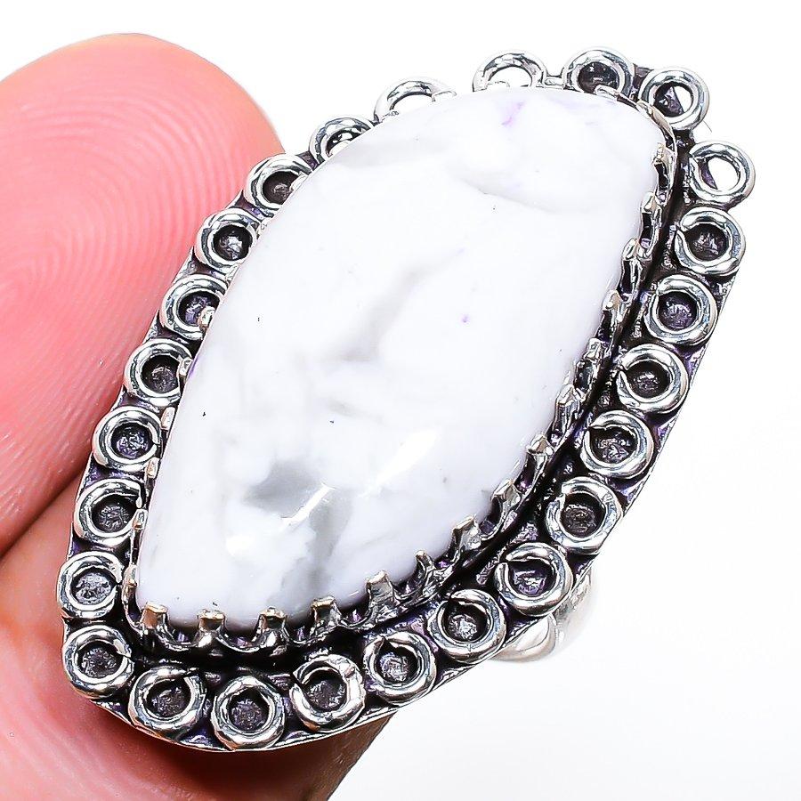 Howlite Jasper Gemstone Handmade 925 Sterling Silver Jewelry Ring Size 7.5