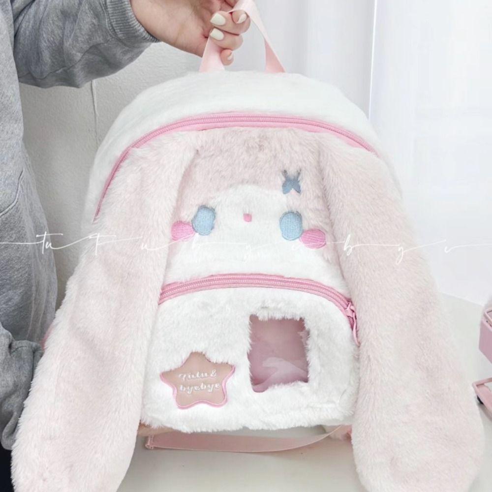 Rabbit Cute Cat Backpack Preppy Style Plush Shoulder Bag Sweet Idol Photocard Pouch Itabag Outdoor