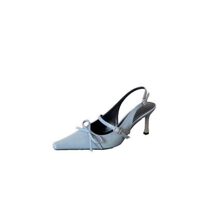 2025 весна французские сандалии с заостренным носком бант сумка на голову женские тонкие каблуки неглубокий носок высокие каблуки одно слово с темпераментом одиночные туфли