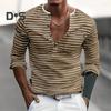 Осенне-весенний мужской топ с V-образным вырезом, полосатым принтом, цветной свитер с длинными рукавами, повседневная рабочая рубашка средней длины