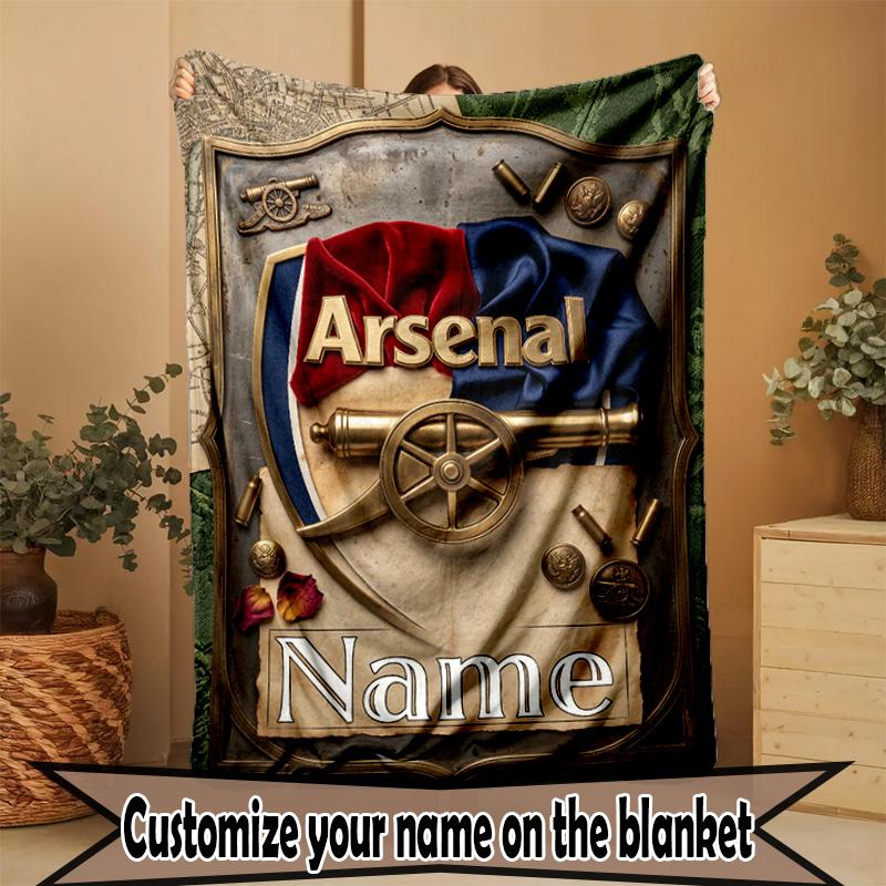 Custom Name Personalized Arsenal F.C Print Blanket, Home Decor, Bedroom, Sofa, Camping, Couch, Gifts for Birthday Christmas