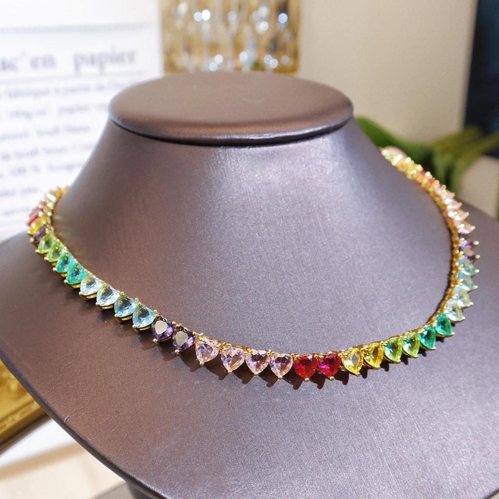 CMM Rainbow Color Love Cubic Zirconia Accessories High-End ожерелье Модные ювелирные изделия Ретро Wild Clavicle Chain для женщин