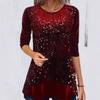Sequin Patchwork Printed Round Neck Long Sleeve Irregular Hem Women's Top Pullovers