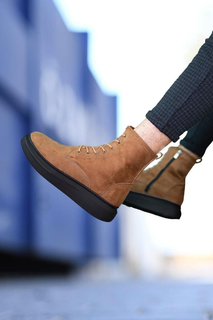 Men's Fashion Faux Leather Flat Heeled Booties Bootie Tan Black Suede Sneaker Boots Shoes