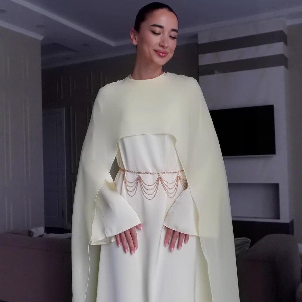 Женское вязаное шерстяное платье-накидка Осень 2025 - Круглый вырез, Длинный рукав, Универсальный и элегантный стиль