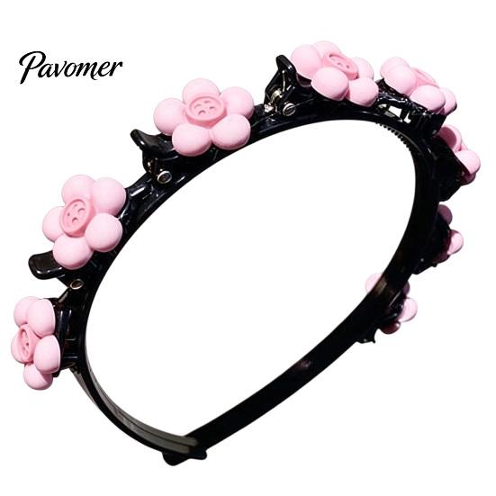 Convenient Hair Bands for Women Flower Headband Girls, Cute Braided with Mini Clips, Non-Slip Stylish Headbands Ponytails Double Layer Band,