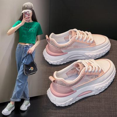 Женские летние кроссовки «папины кроссовки» новая кружевная сетка дышащие маленькие белые туфли универсальные толстая подошва увеличение роста маленькие маффины женская обувь