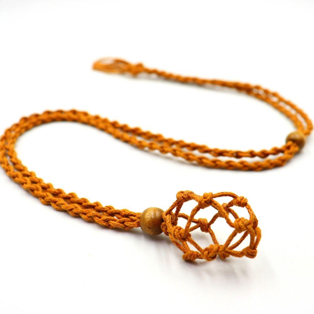 Retro style Braided Necklace Handmade Crystal Stone Pendant Necklace Net bag necklace Gifts