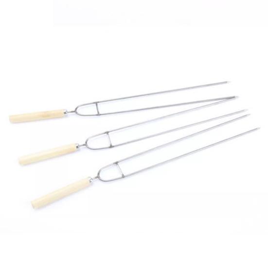 Шпажки для барбекю из нержавеющей стали, двухзубые шампуры для барбекю, 36 см, вилки для кемпинга с деревянной ручкой для шашлыков из курицы и креветок