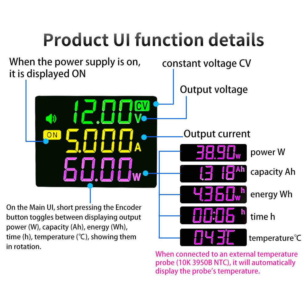 Цифровой регулятор напряжения постоянного тока, модуль питания, полный угол обзора, цветной ЖК-дисплей VA