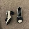 High-heeled Mary Jane Single Shoes Women's Thick Heels 2025 Spring and Summer New French Bow Light Mouth One-word Buckle Small Leather Shoes
