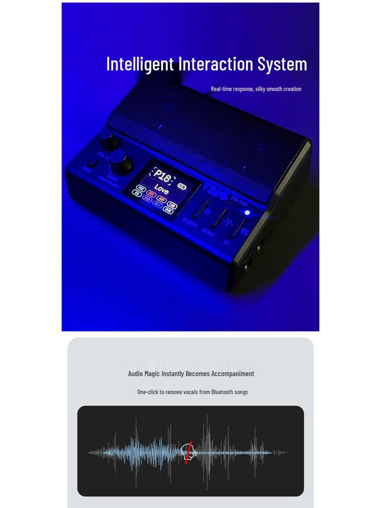 Ving FB100 Bluetooth Перезаряжаемый Электрогитарный Усилитель с Мультиэффектами, Портативный для Выступлений на Открытом Воздухе.