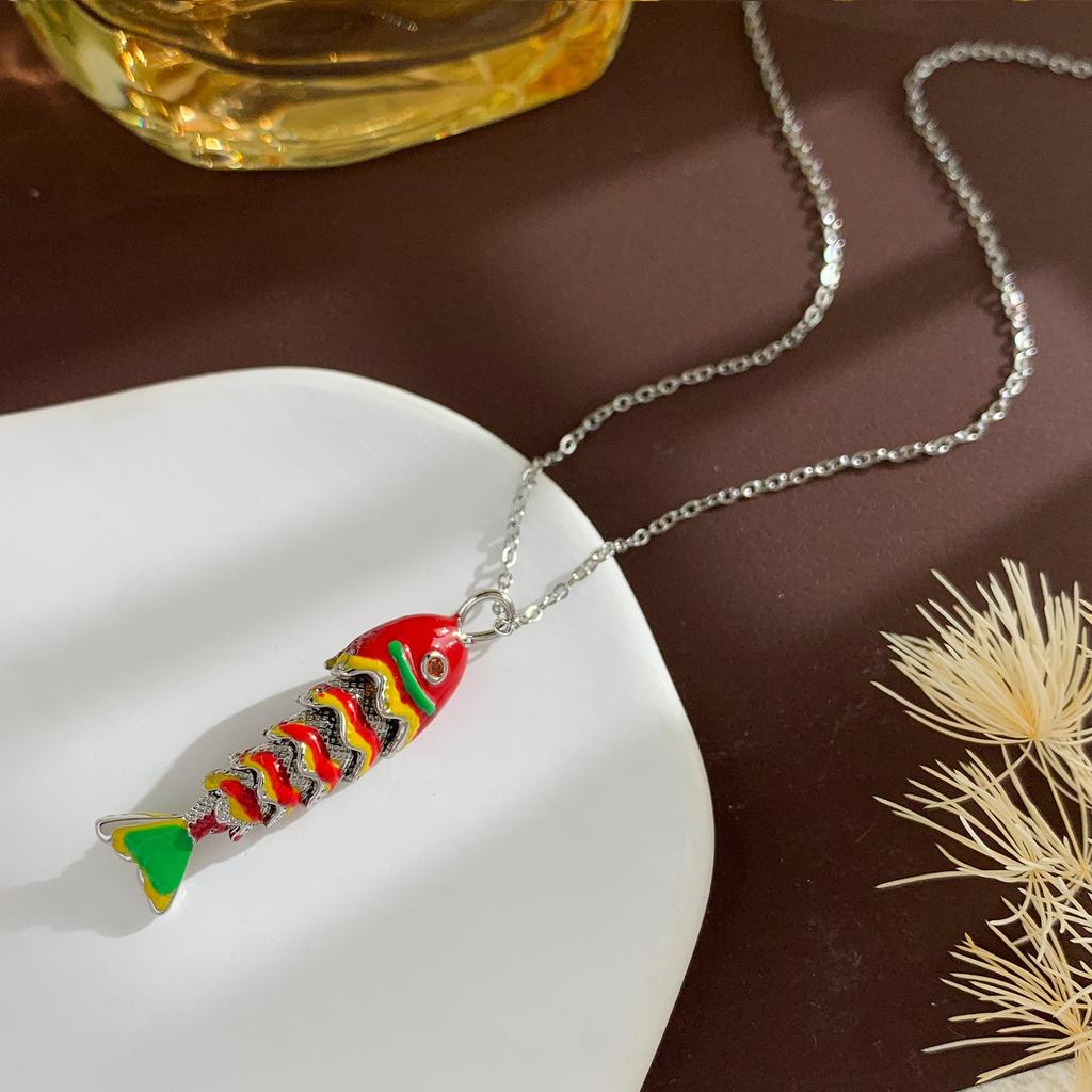 Ожерелье Подвижная Рыба Ожерелье Эмаль Национальный Стиль Продвинутое Чувство Не Выцветает Цепочка на Ключицу