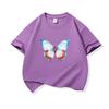 Kids Cotton T Shirt Light Blue And Red Butterfly Print Crew Neck Short Sleeve Tee Casual Boys Girls Summer Tops