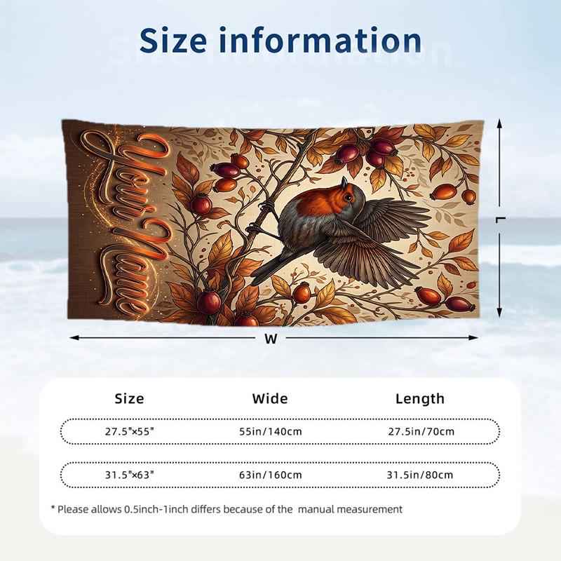 Bird Theme Beach Towel Personalized Custom Name & Text Soft Quick Dry Beach Towel for Swimming Travel
