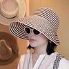 Новая шляпа шляпа от солнца защита от солнца защита от УФ-лучей женская ретро темперамент черно-белая полосатая шляпа-ведро с большими полями