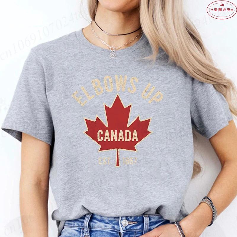 Женская футболка Elbows Up Canada Летняя Повседневная Забавная Ретро с графикой кленового листа Y2k Топы с круглым вырезом и коротким рукавом Женская одежда