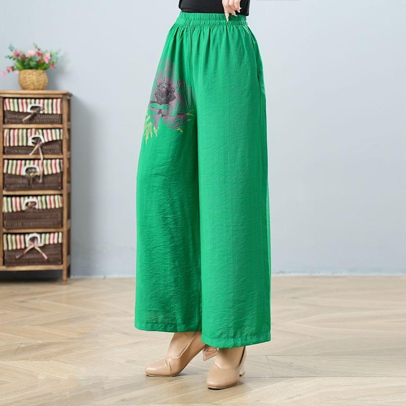 Summer Elastic Waist Wide Leg Pants Thin Print Fashion Women's Pants Straight Leg Oversized Pants