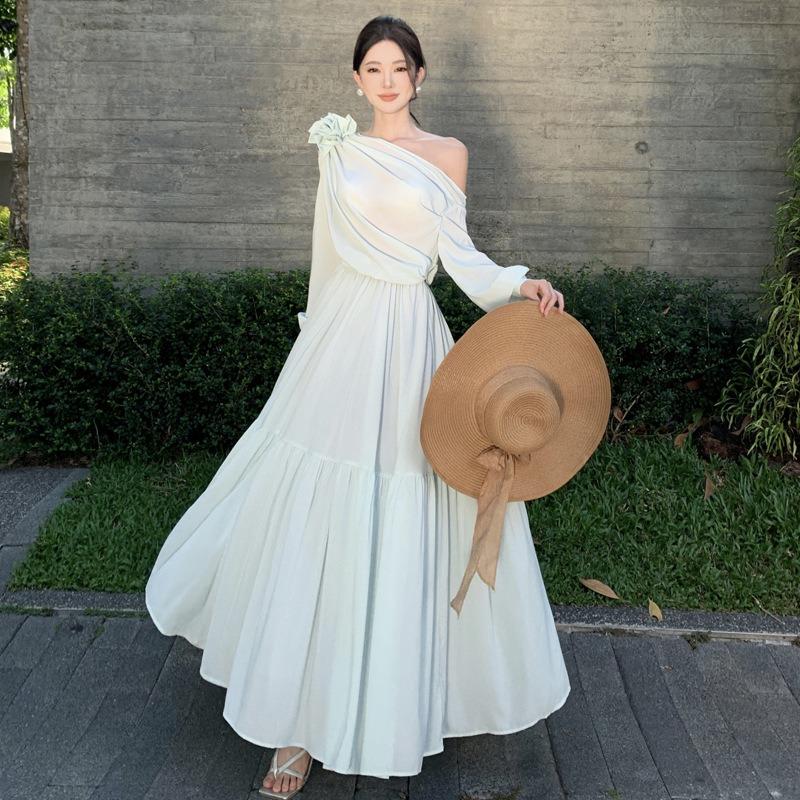 Французский темперамент Высококачественное платье для отпуска с воротником-бандо Мятно-зеленое Весна-Лето Защита от солнца