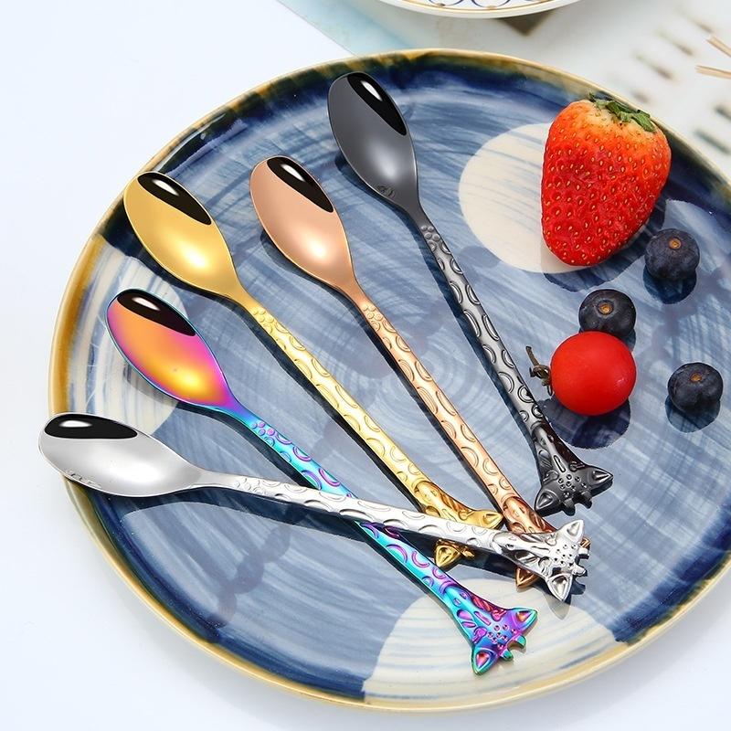 1piece 304 Stainless Steel Coffee Spoon Cartoon Giraffe Shaped Spoon Animal Cake Dessert Fork / Spoo