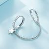 Hoop earrings connected by a chain, silver clasp earrings