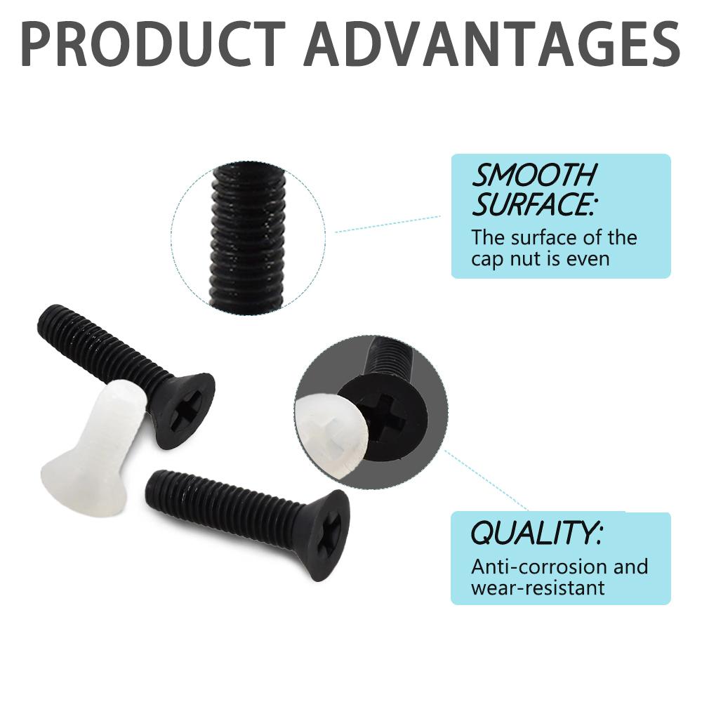Крестообразный нейлоновый винт с плоской головкой и метрической резьбой Пластиковые винты с потайной головкой Болт Черный Белый M2 M2.5 M3 M4 M5 M6 M8