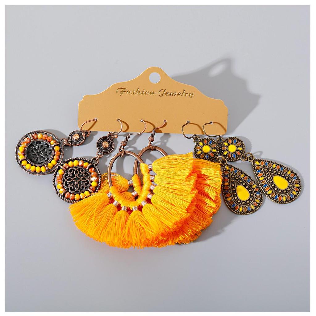 Bohemian Ethnic Retro Earring Set: 3-Piece Hanfu & Nepal Style for Women