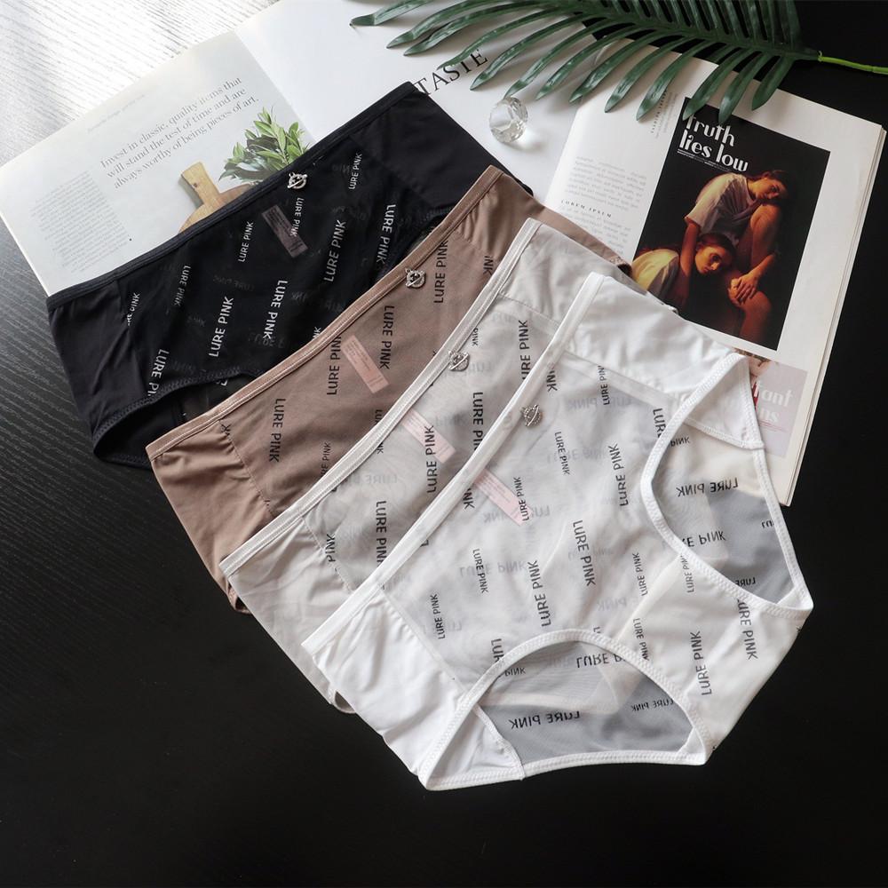 Letter-printed Girls Sexy Breathable Mesh Panties Women's Underwear Mid-waist Air Drying Briefs for Women