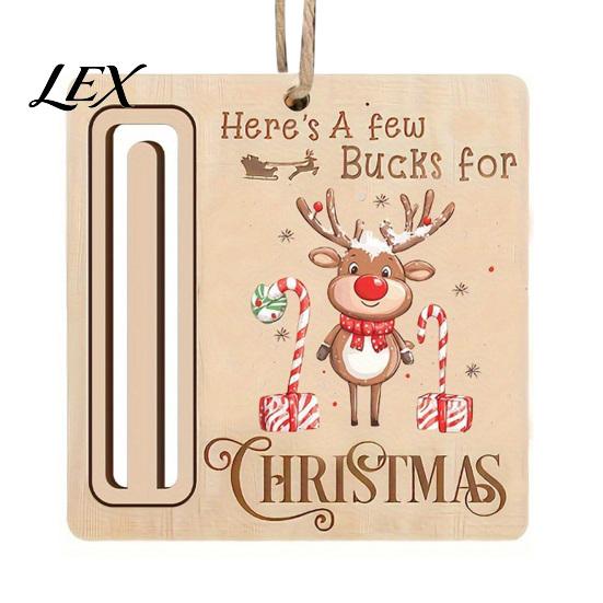 Personalized Cash Gift Tags Rustic Santa Reindeer Money Holder Ornament, Wooden Card Reusable Holiday Clip with Slot, Christmas Tree Hanging