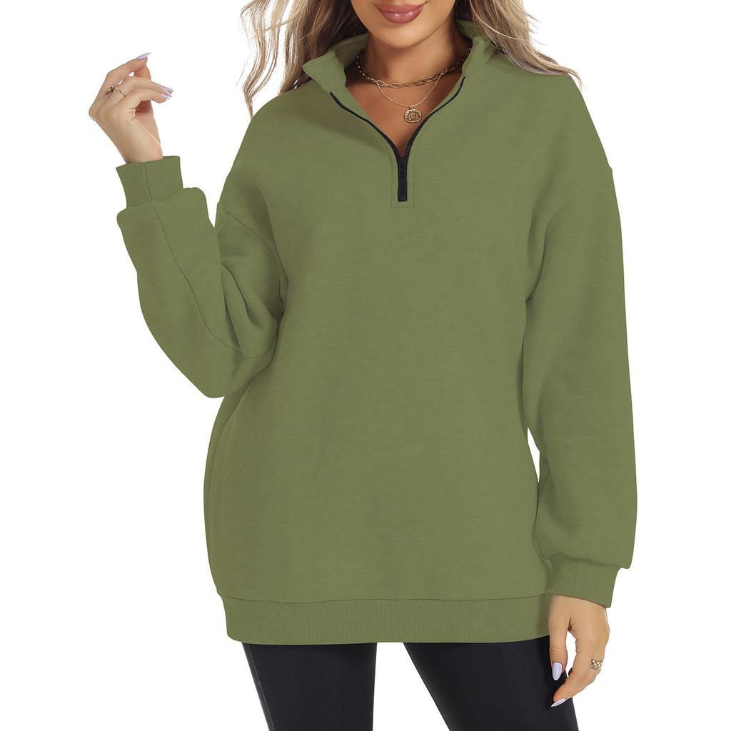 Women's Half Zipper Long Sleeve Sweater Pullover Solid Color Loose Casual Sports Sweater