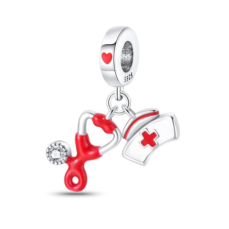 925 Silver Charm Beads Medical Series Doctor Nurse Caring For Teeth Pendant For Bracelet Fine DIY Jewelry