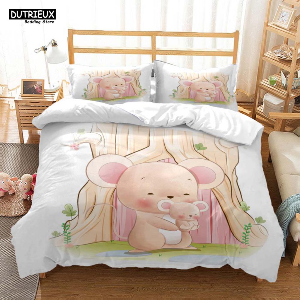 Милый мультяшный принт с мышкой, комплект из трех предметов, мягкий и удобный комплект постельного белья размера «king size», комплект постельного белья