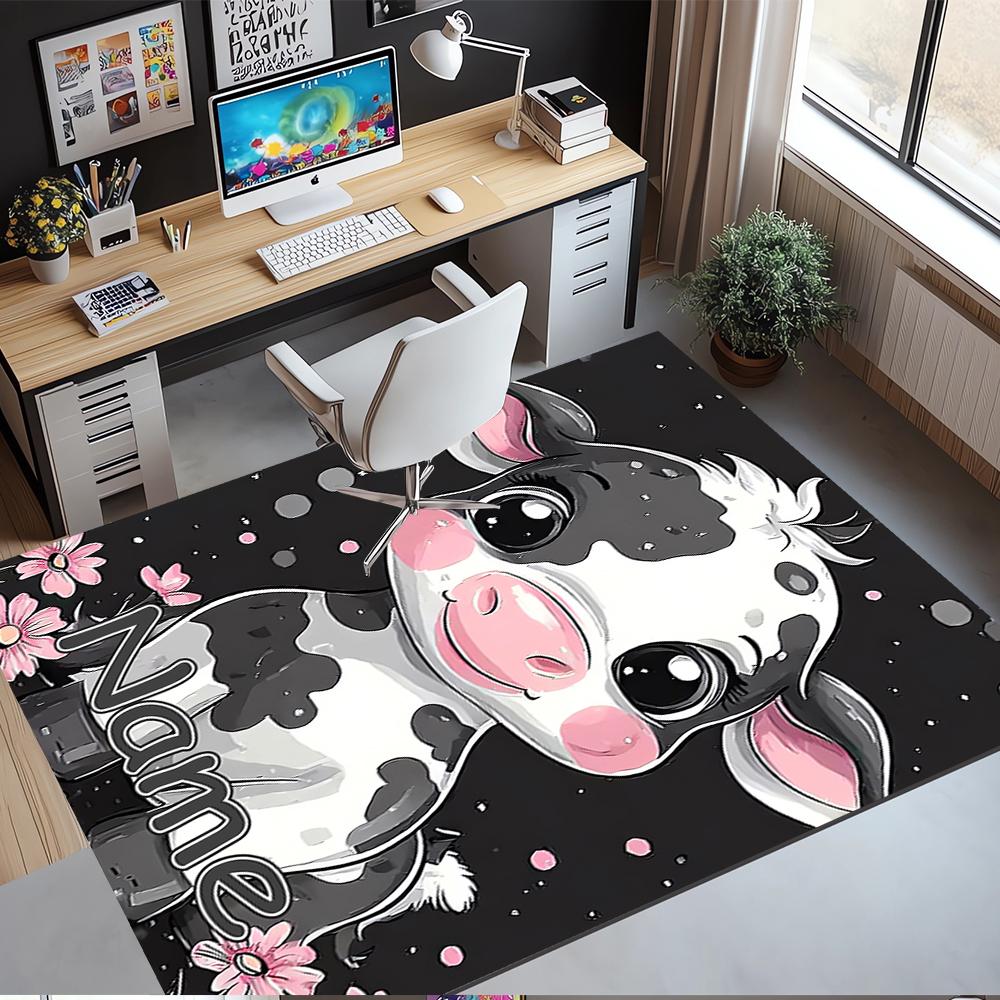 Custom Name Cow Printed Carpet,Rug for Office Chair Living Room Bedroom Kitchen Room Decor Gifts.