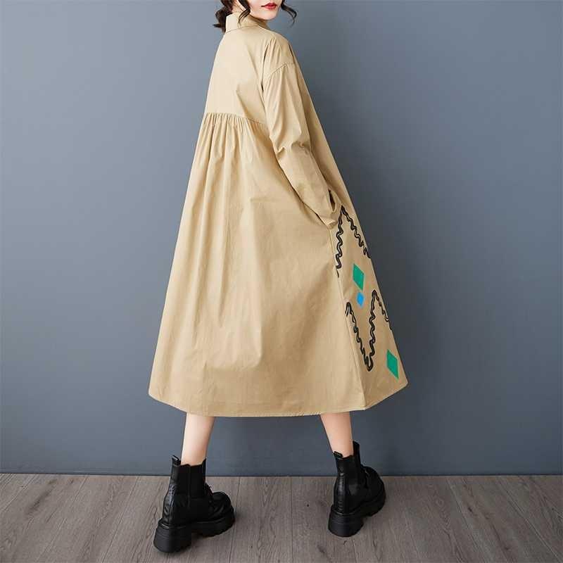 Свободные платья большого размера с принтом и сращиванием повседневные простые милые платья с длинным рукавом