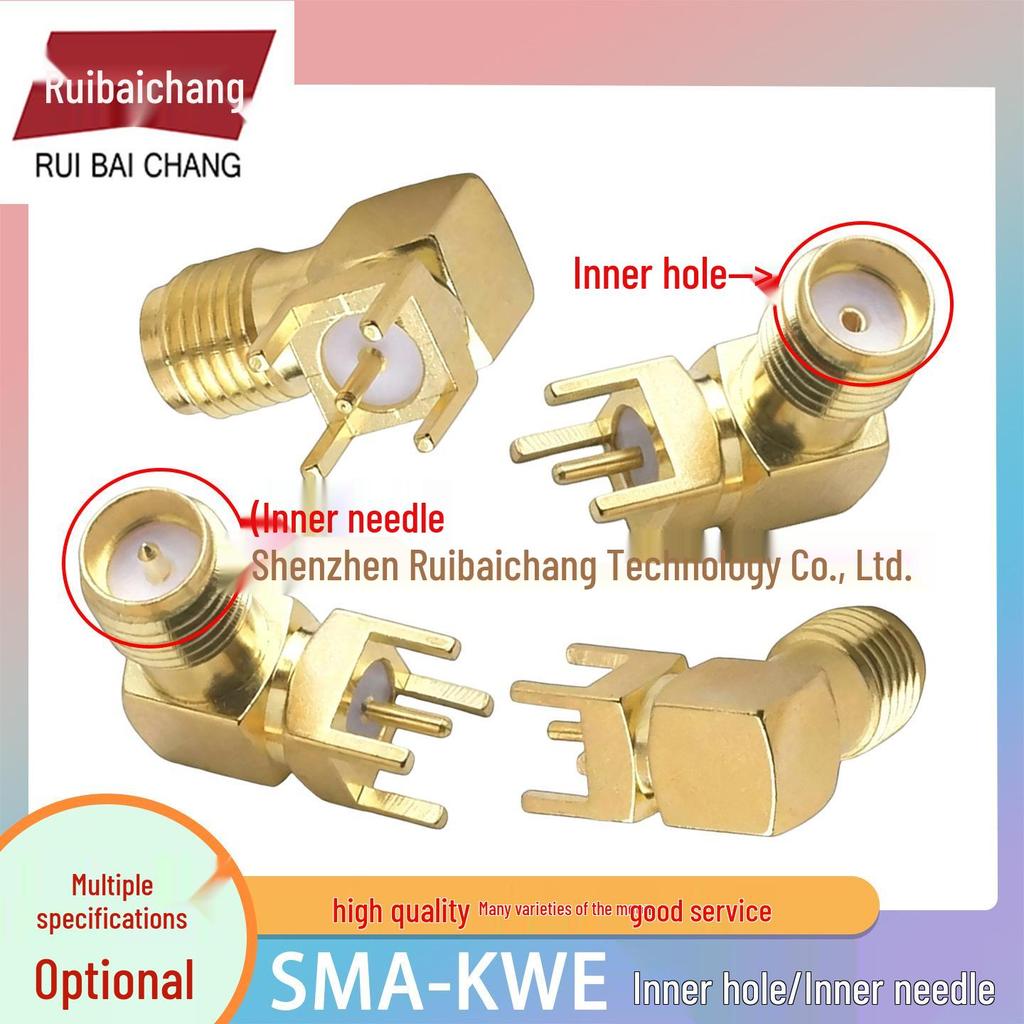 ВЧ SMA-KWE Прямоугольный Коаксиальный Разъем для Монтажа на Плату, Угловой, Гнездо, Четырехконтактный Дизайн 90°